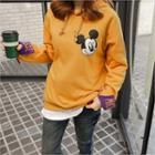 Hooded Contrast-cuff Mickey Mouse Print Sweatshirt