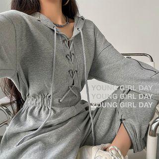 Long-sleeve Lace-up Hooded Jumpsuit