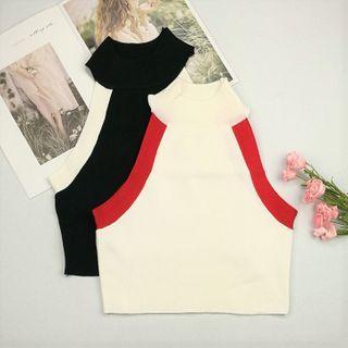 Contrast Trim Knit Cropped Halter Top