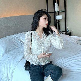 V-neck Lace Buttoned Blouse
