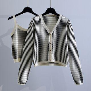 Set: Striped V-neck Cardigan + Camisole Top