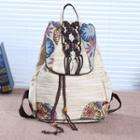 Woven Applique Cotton Blend Backpack Khaki - One Size