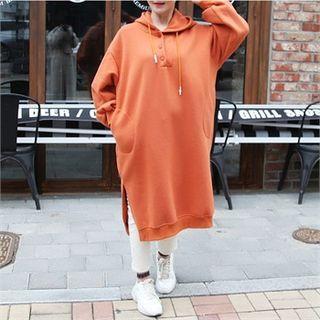Hooded Button-front Pullover Dress Orange - One Size