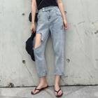 Distressed Roll-up Loose-fit Jeans