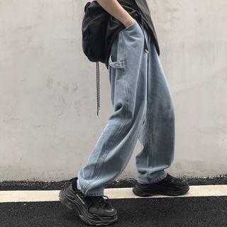 High-waist Straight-cut Washed Jeans