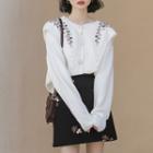 Peter Pan Collar Buttoned Knit Cardigan Off-white - One Size