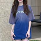 Short-sleeve Letter Printed Gradient Loose-fit T-shirt