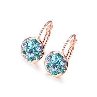 Fashion Elegant Plated Rose Gold Round Earrings With Blue Austrian Element Crystal Rose Gold - One Size