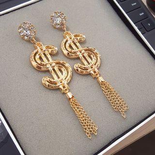 Rhinestone Dollar Sign Statement Earring
