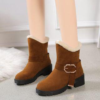 Buckled Chunky Heel Short Snow Boots