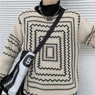 Mock-neck Zigzag Jacquard Sweater