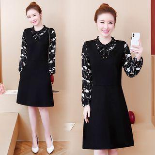 Chiffon Long-sleeve Panel A-line Dress