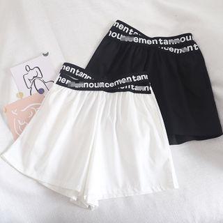 Lettering High-waist Wide-leg Shorts