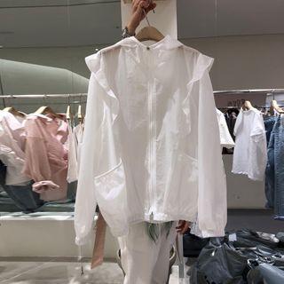 Ruffled Hooded Sheer Light Jacket