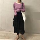 Plain Long Sleeve T-shirt / Midi Layered Skirt