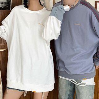 Couple Matching Color Block Long-sleeve Lettering Hoodie