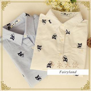 Long-sleeve Cat Print Shirt