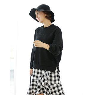 Set Of 2: Slit-side Round-neck Long-sleeve Sweatshirt