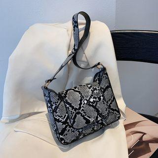 Color Block Croc Grain Faux Leather Shoulder Bag