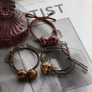 Leopard Print Bead Hair Tie Single Ball - Coffee - One Size