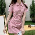Plain Drawstring Polo-neck Mini Dress