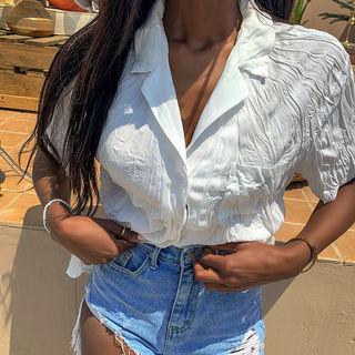 Notched-lapel Textured Shirt
