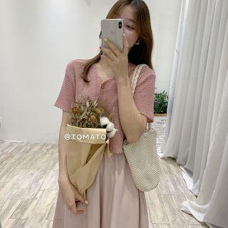 V Collar Lace Short-sleeved Knit Top