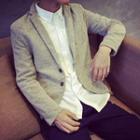Notched-lapel Pocket-accent Melange Blazer