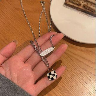 Check Pendant Layered Necklace Silver - One Size