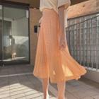 Dot Chiffon Midi Pleat Skirt Orange - One Size