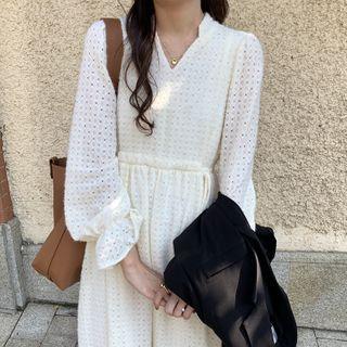 Eyelet Lace V-neck Long-sleeve Dress