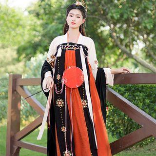 Long-sleeve Hanfu Top / Strapless Maxi Dress / Chiffon Scarf / Set