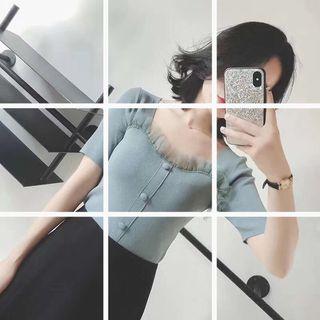 Ruffle Short-sleeve Knit Top