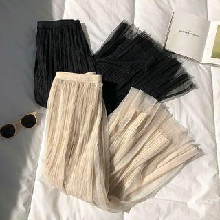 Plain Mesh High-waist A-line Skirt