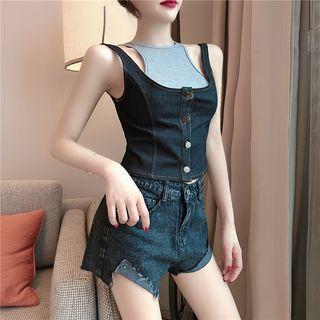 Mock Two Piece Panel Tank Top + High-waist Shorts
