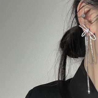 Knot Rhinestone Fringed Earring 1 Pair - Silver - One Size