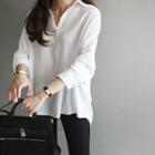 Loose-fit Open-placket Tab-sleeve Blouse