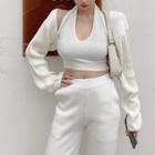 Cardigan / Wide-leg Knit Pants / Halter Neck Top