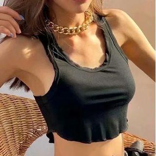 Plain Crew-neck Cropped Tank Top