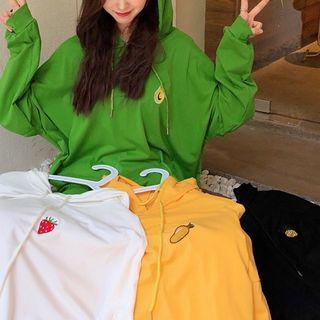 Fruit Embroidered Hooded Long-sleeve T-shirt