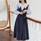 Puff-sleeve Blouse / Overall Dress / Set