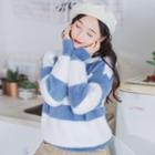 Mock Turtleneck Striped Sweater Blue & White - One Size