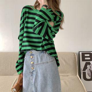 Long Sleeve Cutout Stripe Oversized Top