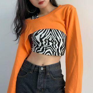Cropped Pullover / Patterned One-shoulder Tank Top