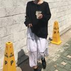 Drawstring Sweatshirt / Tiered Midi Skirt