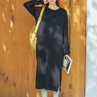 Long-sleeve Midi Sweater Dress Black - One Size