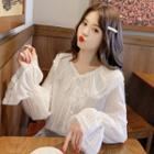 Lace Trim Bell Sleeve Blouse White - One Size
