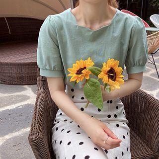 Scallop-trim Puff-sleeve Top