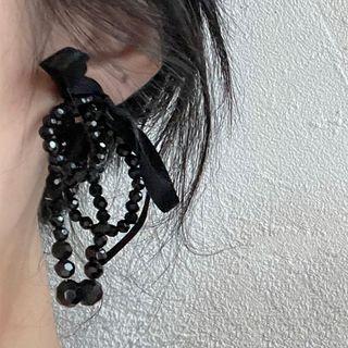 Bow Rhinestone Fringed Earring 1582a - 1 Pair - Black - One Size