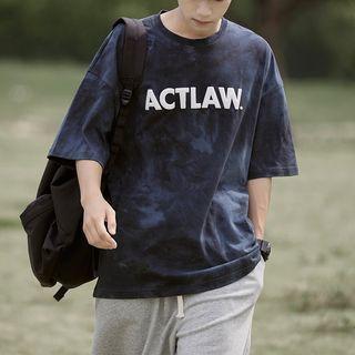 Short-sleeve Tie-dye Lettering Loose Fit T-shirt